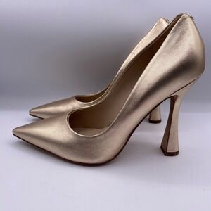 Sam Edelman Antonia Pumps Heels Gold Leaf Pointed Leather Womens 9